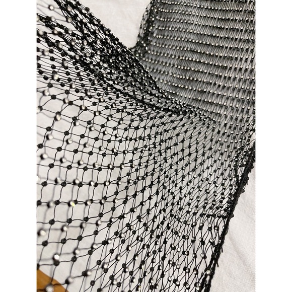 ENDLESS ROSE ~ Embellishment Mini Dress ~ Black Fishnet with Rhinestones - Picture 13 of 15